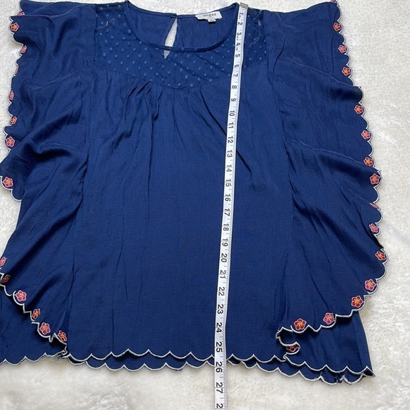 Umgee Butterfly Sleeve Mesh Neck Scallop Trim Blouse Size Large - Picture 6 of 9